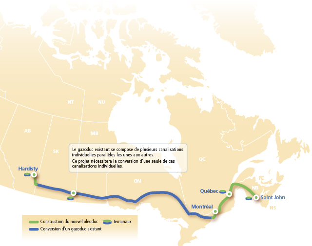 Oléoduc Énergie Est Graphique : Carte du tracé.