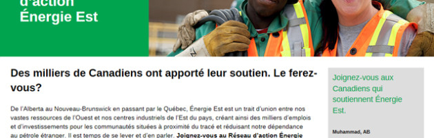 Nous avons besoin de vous! 14 000+ Canadiens se sont déjà inscrits au Réseau d’action Énergie Est.